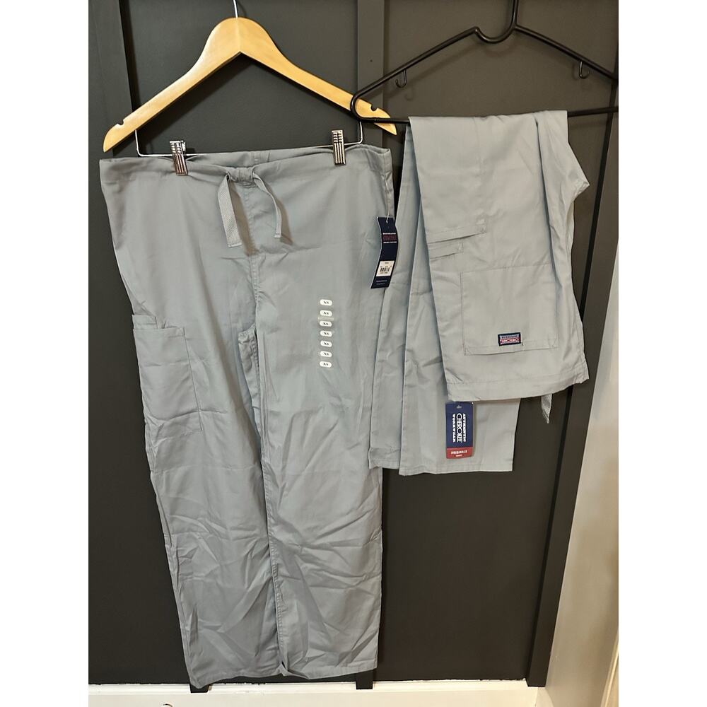 NEW Cherokee Workwear Unisex Drawstring XS Gray Cargo Scrub Pants - LOT OF 2